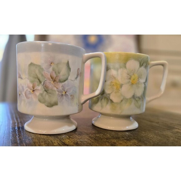 Vintage Hand Painted Porcelain Mugs with Pastel Flowers (set of 6) - Picture 9 of 10